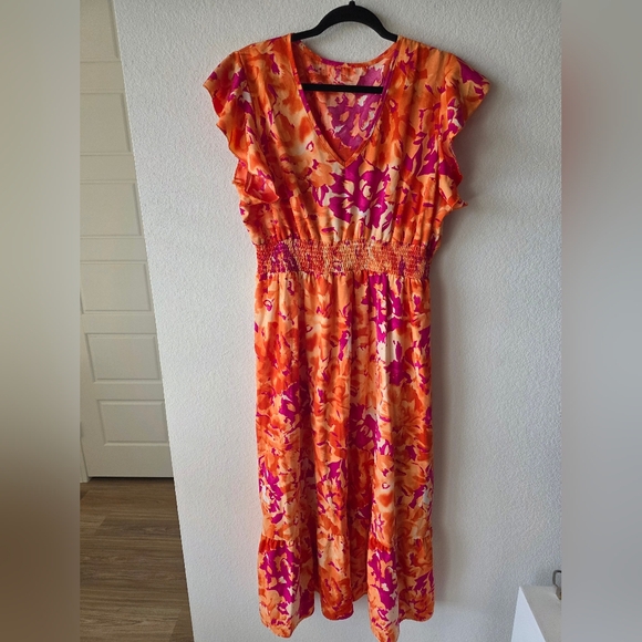 SHEIN Dresses & Skirts - Orange and Pink Floral Midi Dress